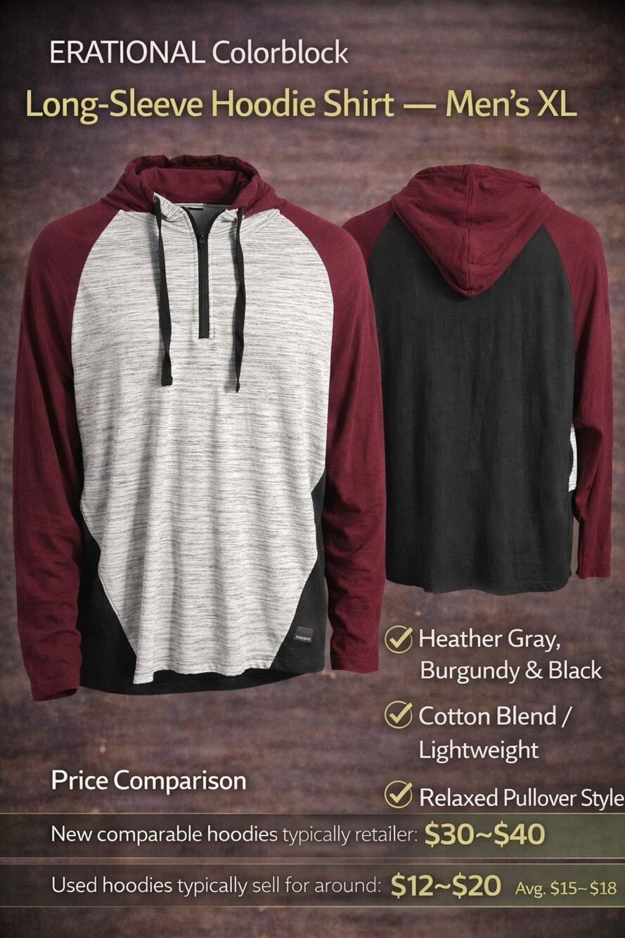Erational Colorblock Zip Hoodie Men's XL Heather Gray Burgundy Cotton Blend